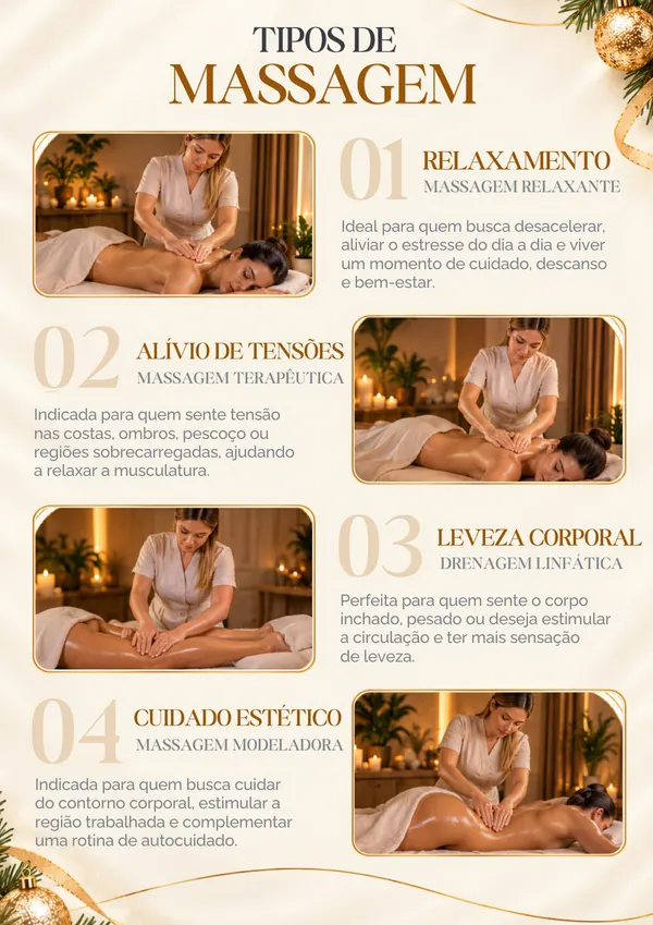 Tipos de massagem do Catálogo de Dezembro
