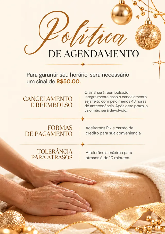 Política de agendamento do Catálogo Especial de Dezembro para Massoterapeuta